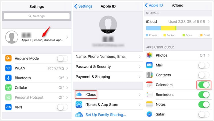 how to backup iphone calendar to icloud